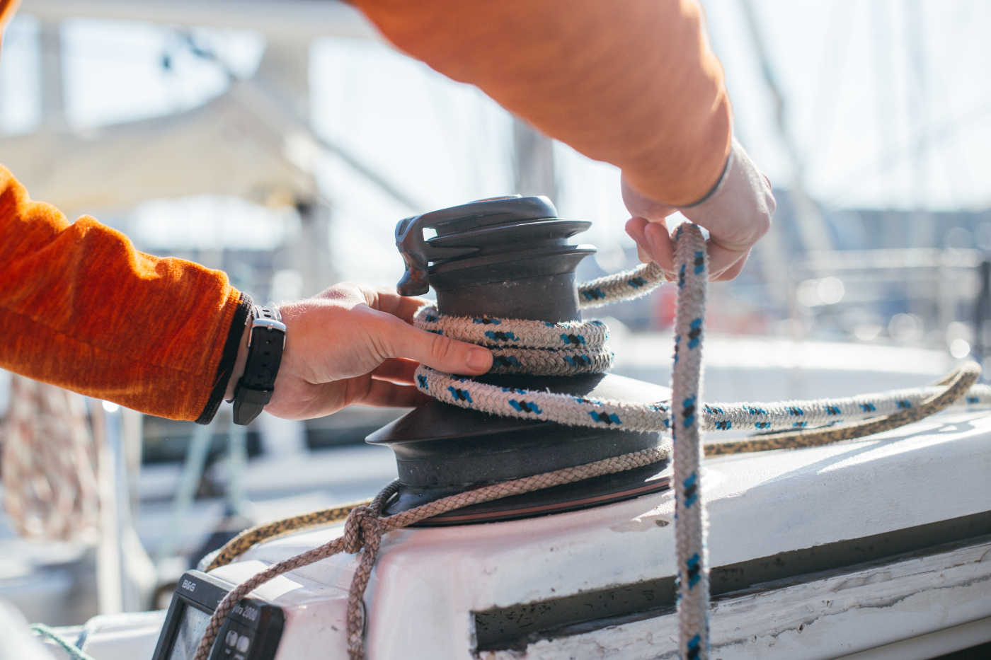 Tying Rope around winch - How Often Does A Boat Need To Be Surveyed?- Marine Surveys Surrey, Kent, Sussex, Hampshire, Berkshire, Greater London